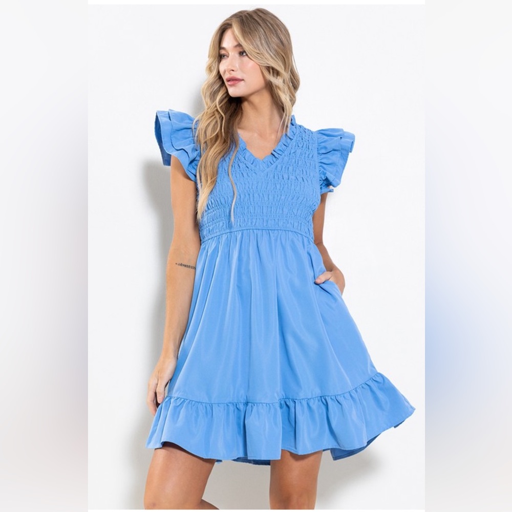 Blue Ruffle Sleeve Dress